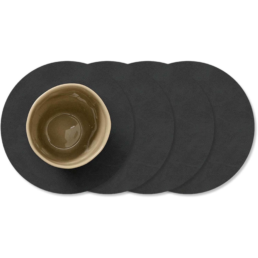 LIND DNA LIND DNA Onderzetters Nupo - Leer - Black - ø 10 cm - 4 Stuks