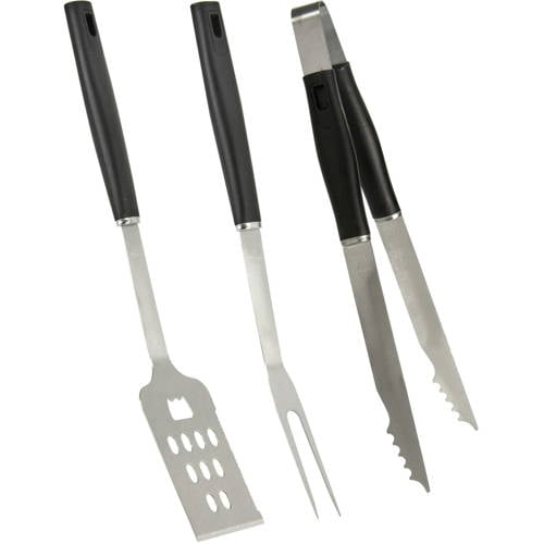 Cookinglife BBQ Gereedschapset Fire & Flavour Zwart 3-Delig RVS BBQ Spatel, Tang & Vork