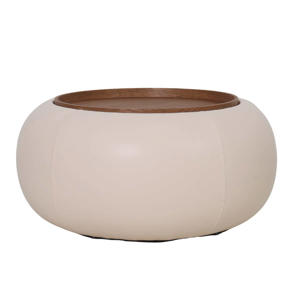 Salontafel Draby - Rond Beige/Walnoot - Incl. Opbergruimte - 73cm