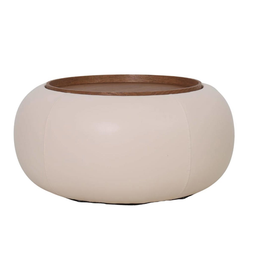 Giga Meubel Salontafel Draby - Rond Beige/Walnoot - Incl. Opbergruimte - 73cm