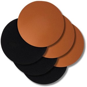 Onderzetters - Vegan leer - Zwart / Cognac - dubbelzijdig - ø 10 cm - 6 stuks