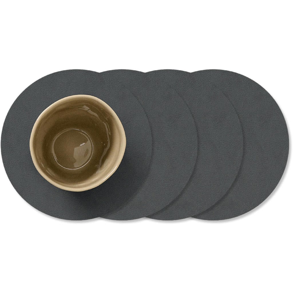 LIND DNA LIND DNA Onderzetters Nupo - Leer - Anthracite - ø 10 cm - 4 Stuks