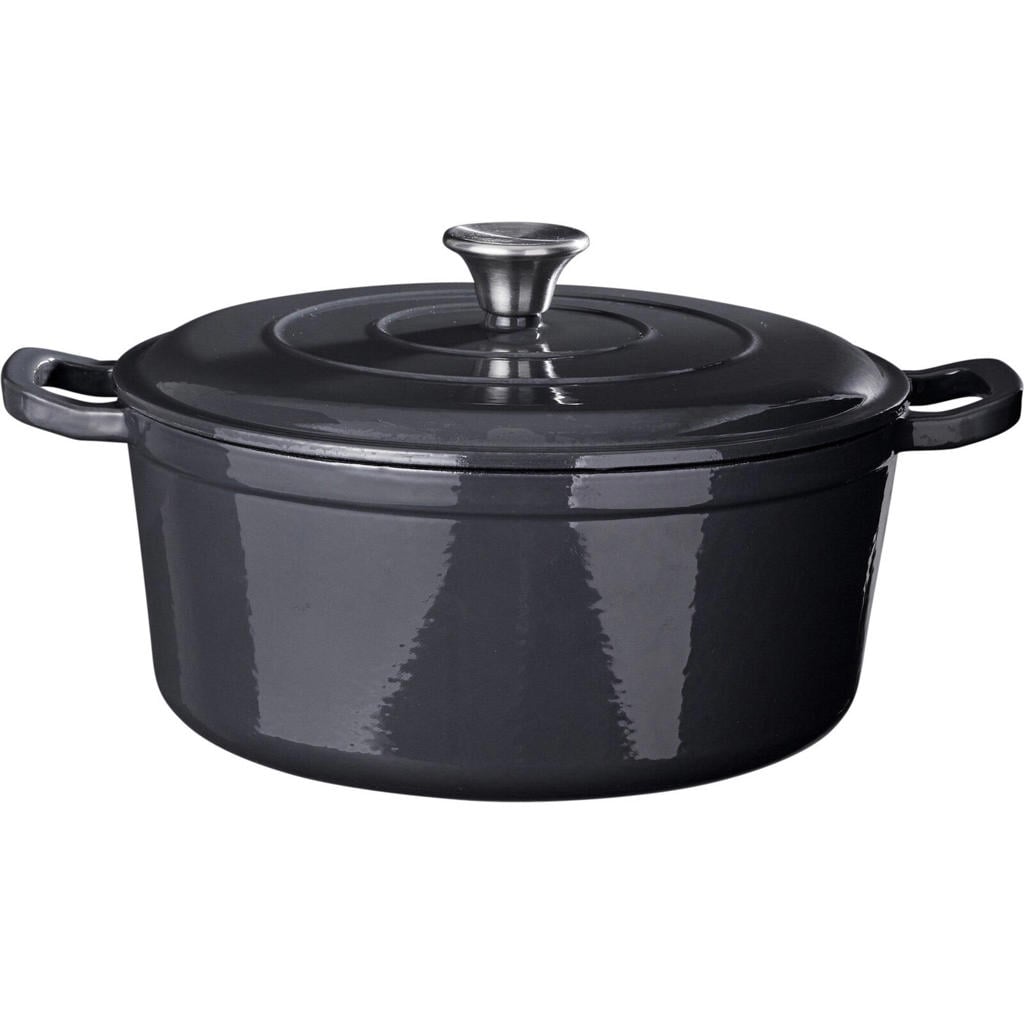 Cookinglife Braadpan met deksel - Heritage Cast - Gietijzer - Grijs - ø 28 cm / 5.1 Liter - geëmailleerde anti-aanbaklaag