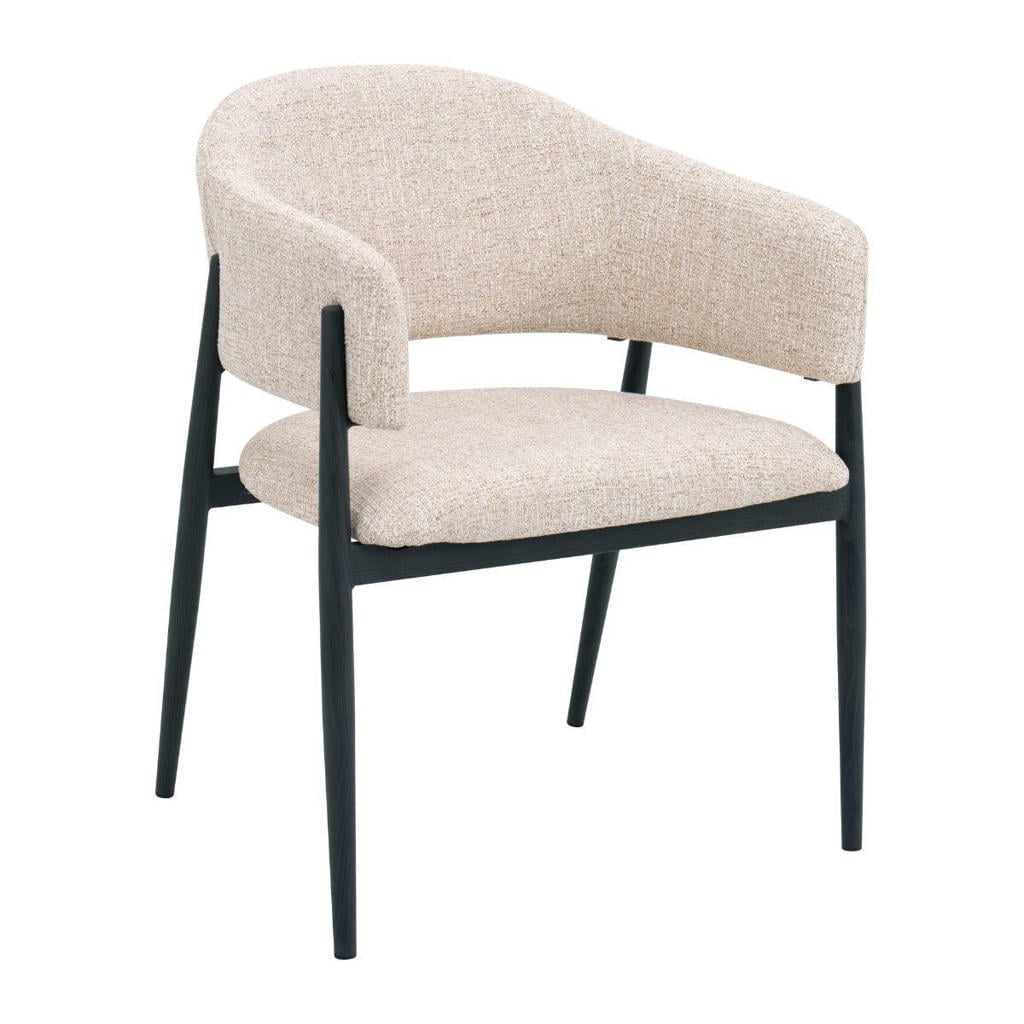 Giga Meubel Eetkamerstoel Dénia - Beige/Zwart Stof - Set van 2