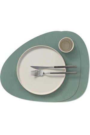 LIND DNA Placemats Nupo - Leer - Pastel Green - Curved - 44 x 37 cm - 2 Stuks