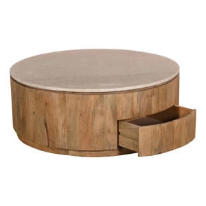 Salontafel Elan Rond - Travertin - Naturel - 90x90x35cm - Incl. Lades