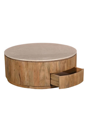 Salontafel Elan Rond - Travertin - Naturel - 90x90x35cm - Incl. Lades
