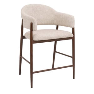 Barstoel Dénia - Beige/Walnoot Stof - Zithoogte 65cm (set van 2)