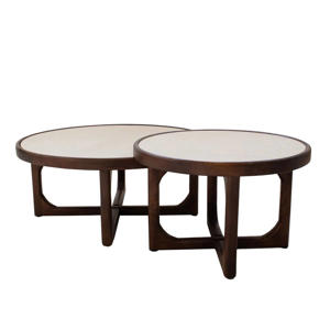 Salontafel Ayase Rond - Marmer/Hout - Donkerbruin - Set van 2