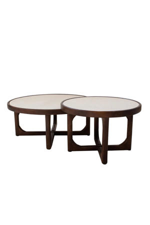 Salontafel Ayase Rond - Marmer/Hout - Donkerbruin - Set van 2