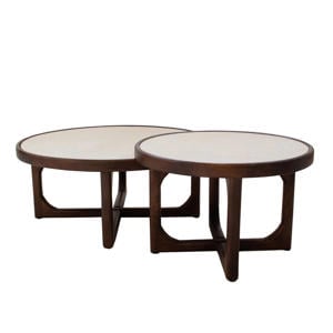 Salontafel Ayase Rond - Marmer/Hout - Donkerbruin - Set van 2