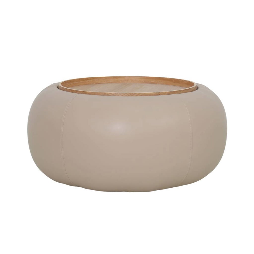 Giga Meubel Salontafel Draby - Rond Taupe/Naturel - Incl. Opbergruimte - 73cm