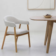 thumbnail: Giga Meubel Eetkamerstoel Noémi - Eikenhout/Polyester - Beige - Set van 2