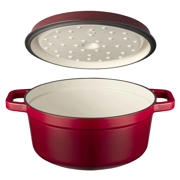 thumbnail: Sola Braadpan met deksel Gietijzer - Rood - ø 24 cm / 3.2 Liter - geëmailleerde anti-aanbaklaag