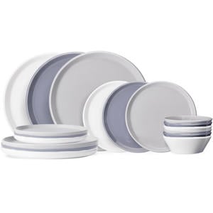 Serviesset Siaki - Wit / Blauw / Grijs - Porselein 18-delig / 6 personen - 6 dinerborden, 6 ontbijtborden en 6 kommen