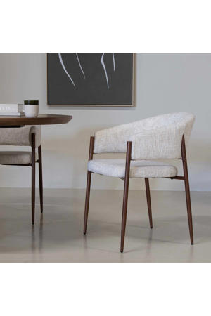 Eetkamerstoel Elvia - Beige/Walnoot Stof - Set van 2 