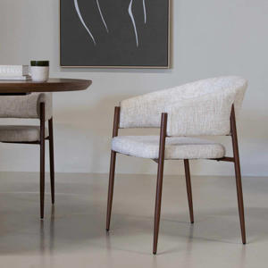 Eetkamerstoel Elvia - Beige/Walnoot Stof - Set van 2