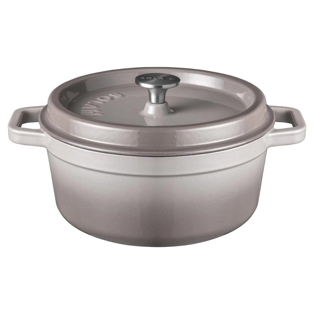 Sola Braadpan met deksel Gietijzer - Grijs - ø 24 cm / 3.2 Liter - geëmailleerde anti-aanbaklaag