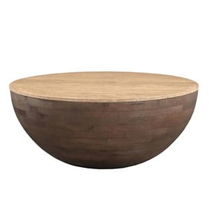 Salontafel Aiden Rond - Travertin/Hout - Donkerbruin - 90x90x38cm