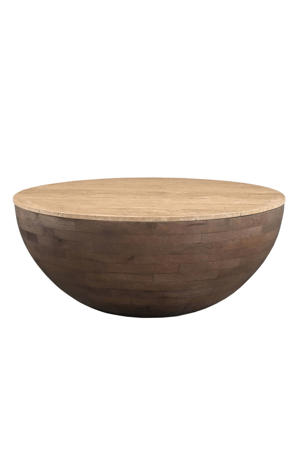 Salontafel Aiden Rond - Travertin/Hout - Donkerbruin - 90x90x38cm