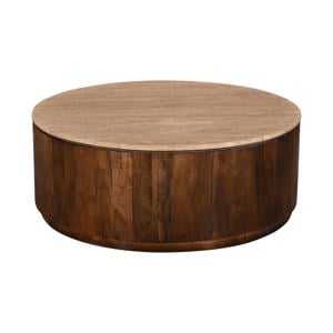 Salontafel Elan Rond - Travertin - Walnoot - 90x90x35cm
