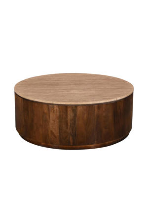 Salontafel Elan Rond - Travertin - Walnoot - 90x90x35cm