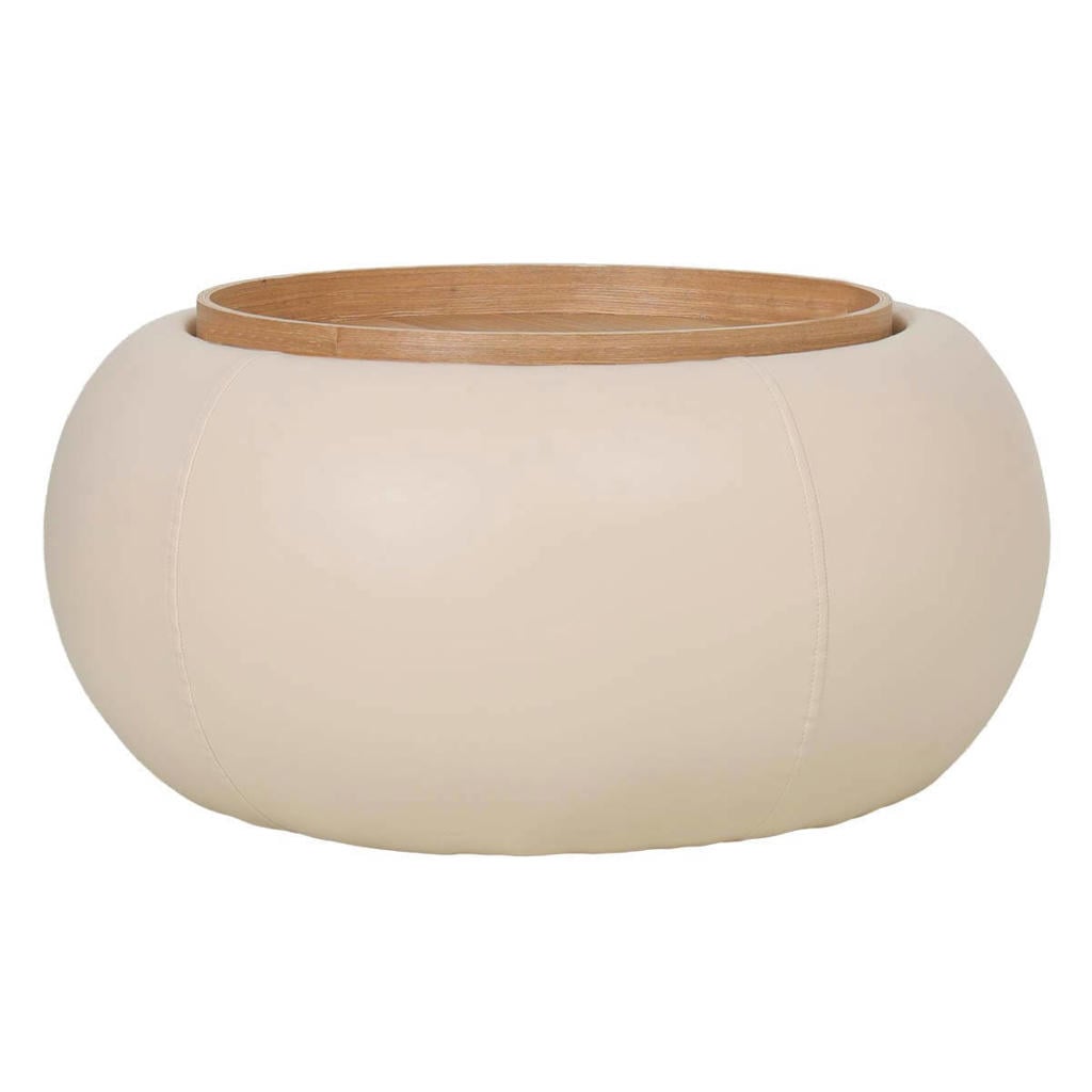 Giga Meubel Salontafel Draby - Rond Beige/Naturel - Incl. Opbergruimte - 73cm