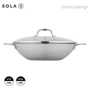 thumbnail: Sola  Wokpan met deksel Green Cooking Triply RVS ø 32 cm - geschikt voor alle warmtebronnen - zonder anti-aanbaklaag