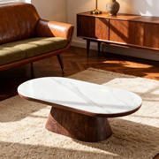 thumbnail: Giga Meubel Salontafel Alba - Ovaal Walnoot Hout/Keramisch - 120x60x38cm