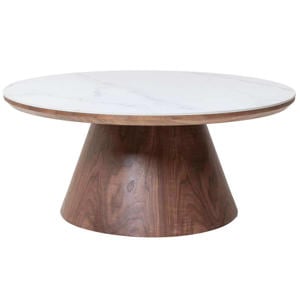 Salontafel Alba - Rond Walnoot Hout/Keramisch - 80x80x35cm