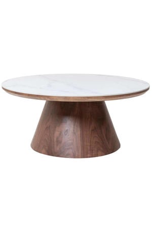 Salontafel Alba - Rond Walnoot Hout/Keramisch - 80x80x35cm