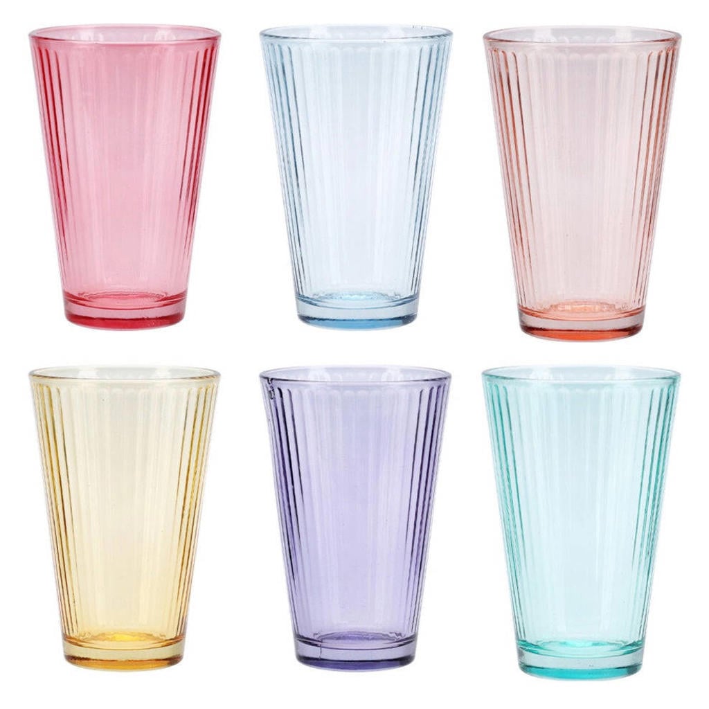 Cookinglife Waterglazen 300 ml Glas - Set van 6 Kleurige Drinkglazen