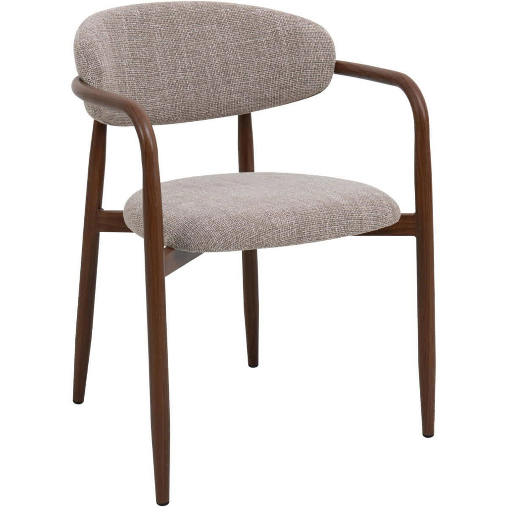 Giga Meubel Eetkamerstoel Alexia - Taupe/Walnoot - Armleuning - Set van 2