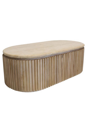 Salontafel Sven Ovaal - Travertin/Hout - Naturel - 120x60x40cm