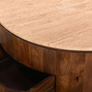 thumbnail: Giga Meubel Salontafel Elan Rond - Travertin - Walnoot - 90x90x35cm - Incl. Lades