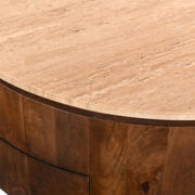 thumbnail: Giga Meubel Salontafel Elan Rond - Travertin - Walnoot - 90x90x35cm - Incl. Lades