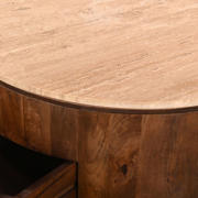 thumbnail: Giga Meubel Salontafel Elan Rond - Travertin - Walnoot - 90x90x35cm - Incl. Lades