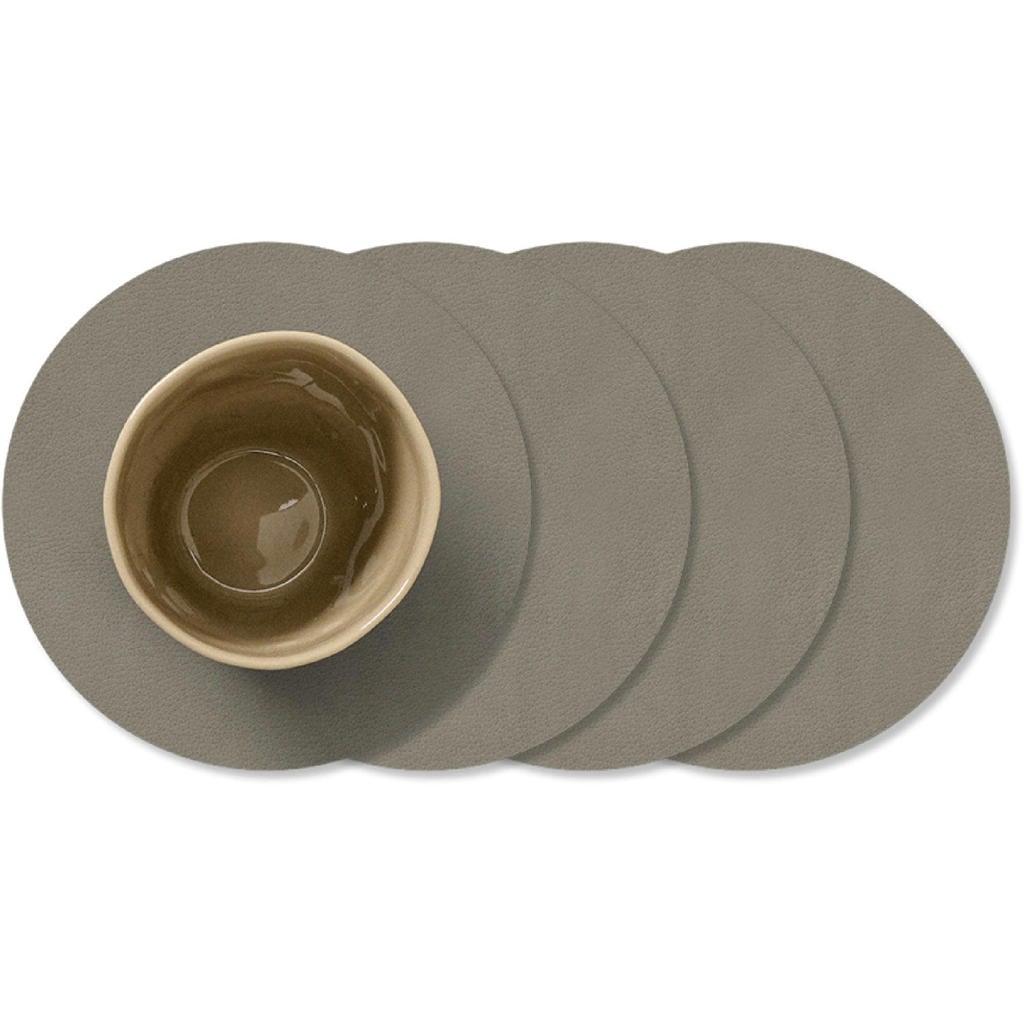 LIND DNA LIND DNA Onderzetters Nupo - Leer - Flint Grey - ø 10 cm - 4 Stuks