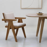 thumbnail: Giga Meubel Eetkamerstoel Lowen - Stof/Teakhout - Beige - Met Armleuning - Set van 2