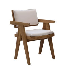 Eetkamerstoel Lowen - Stof/Teakhout - Beige - Met Armleuning - Set van 2