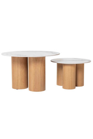 Salontafel Alita - Wit Keramiek/Naturel - Ø70/50x42/32cm