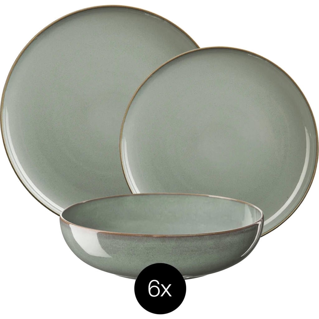 ASA Selection Serviesset Saisons - Eucalyptus 18 delig / 6 personen - 6 dinerborden, 6 kommen en 6 ontbijtborden
