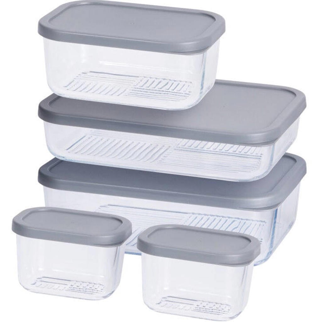 Cookinglife Vershoudbakjes - Glas - Grijs - 5 Stuks