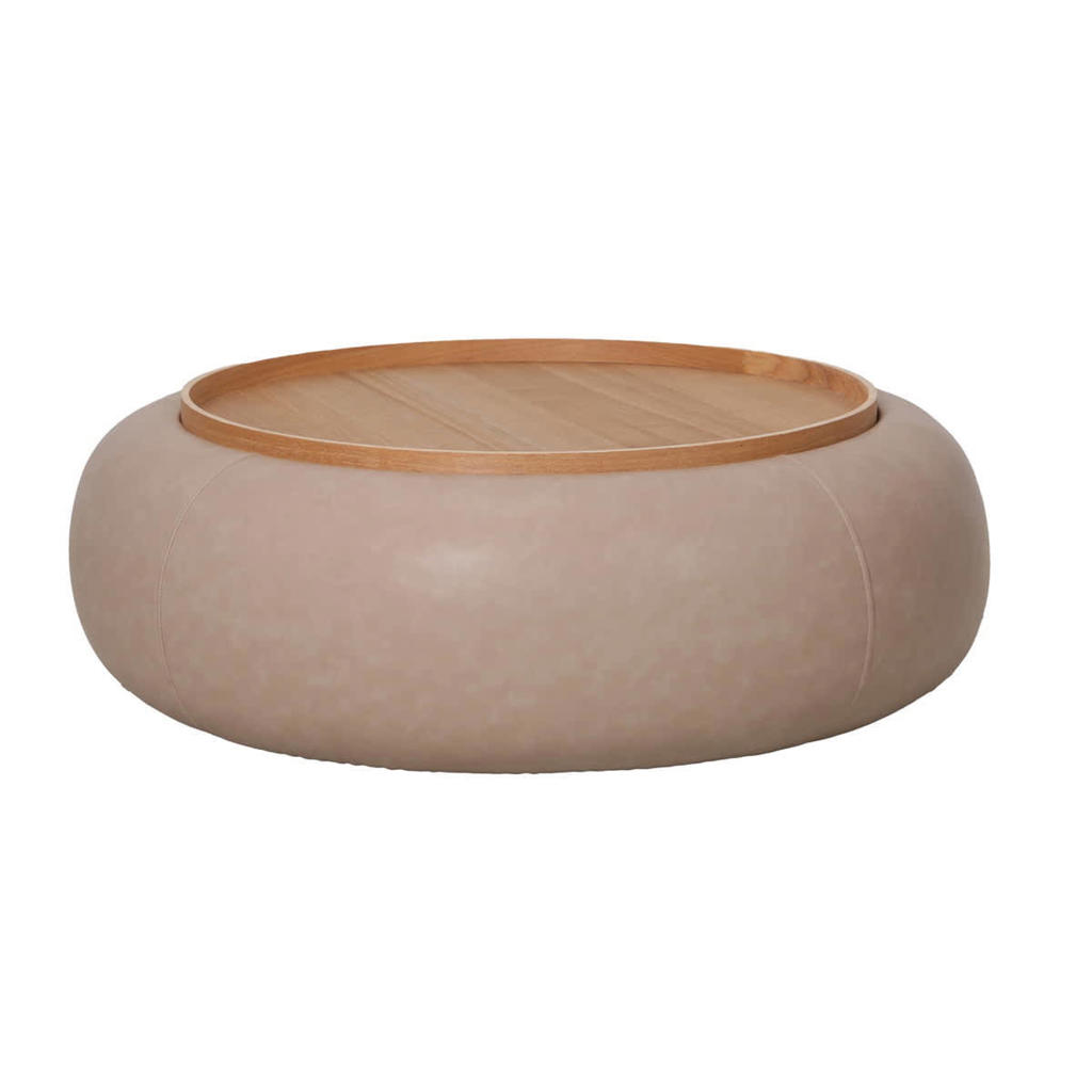 Giga Meubel Salontafel Draby - Taupe/Naturel - Met Opbergruimte - Ø102cm