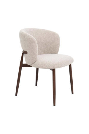 Eetkamerstoel Varde - Stof - Beige/Walnoot - Set van 2 
