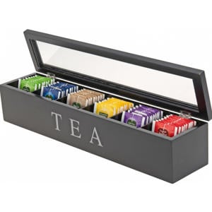 Theedoos - Theekist - Zwart - 6 vakken - 43 x 9  x 8.7 cm