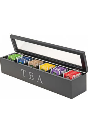 Theedoos - Theekist - Zwart - 6 vakken - 43 x 9  x 8.7 cm