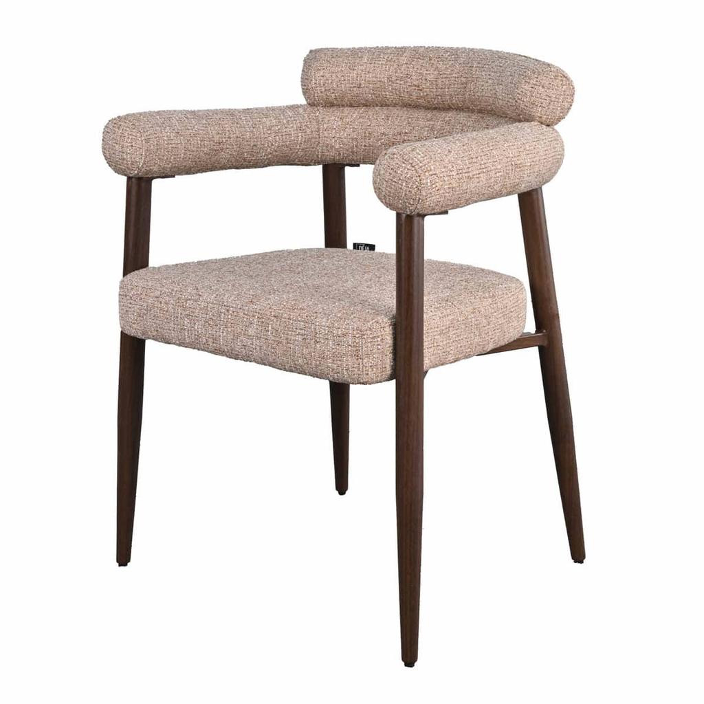 Giga Meubel Eetkamerstoel Lidingö - Taupe/Walnoot Stof - Set van 2