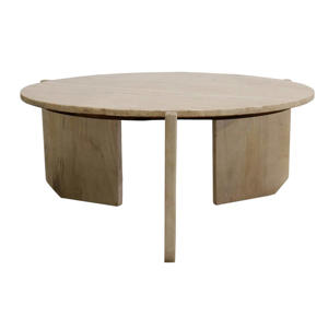 Salontafel Simon Rond - Travertin/Hout - Bruin - 80x80x36cm