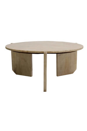 Salontafel Simon Rond - Travertin/Hout - Bruin - 80x80x36cm